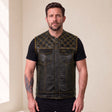 Men’s Crocodile Embossed Cowhide Leather Motorcycle Vest – Contrast Stitch Biker Club Vest