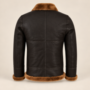 Back product view of the Aldermere Men's Brown Belted B3 Shearling Aviator Jacket