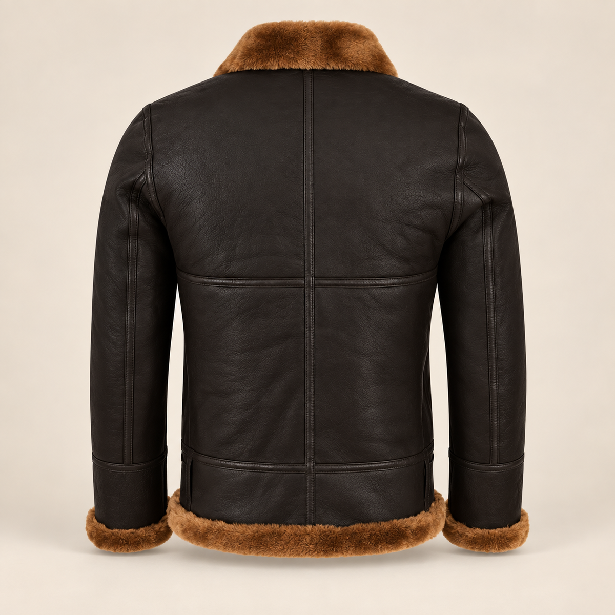 Back product view of the Aldermere Men's Brown Belted B3 Shearling Aviator Jacket