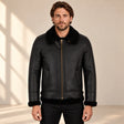 Front model view of the Aldridge Men's Black RAF B3 Sheepskin Aviator Jacket