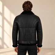 Back model view of the Aldridge Men's Black RAF B3 Sheepskin Aviator Jacket