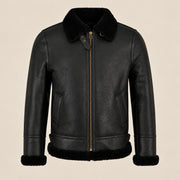 Front product view of the Aldridge Men's Black RAF B3 Sheepskin Aviator Jacket