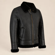 Three-quarter product view of the Aldridge Men's Black RAF B3 Sheepskin Aviator Jacket