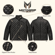 Ardenwick men's black diamond-quilted leather jacket, infographic view