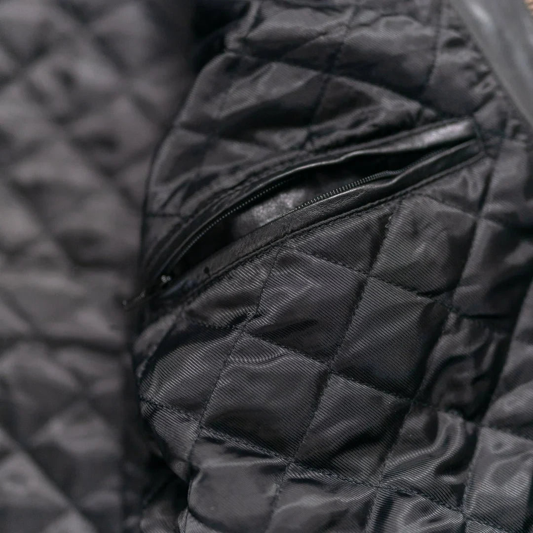 Ardenwick men's black diamond-quilted leather jacket, lining detail view