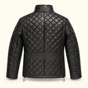 Ardenwick men's black diamond-quilted leather jacket, product back view