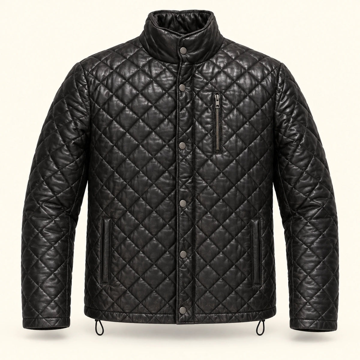 Ardenwick men's black diamond-quilted leather jacket, product front view