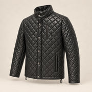 Ardenwick men's black diamond-quilted leather jacket, side angle view