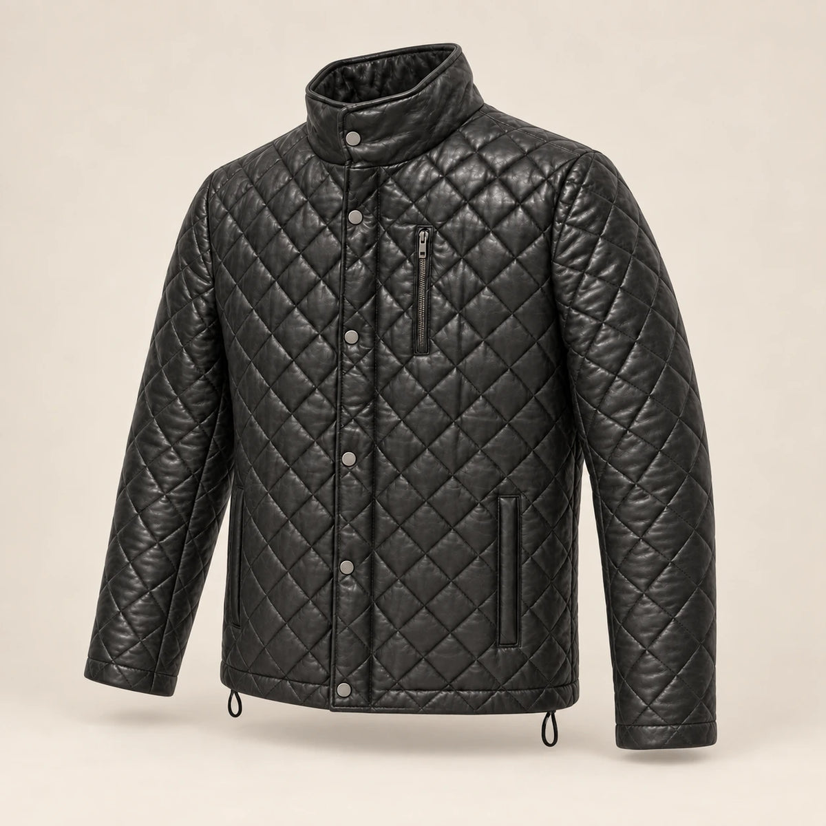 Ardenwick men's black diamond-quilted leather jacket, side angle view
