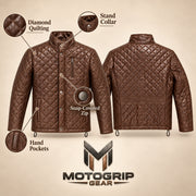 Ardenwick men's mahogany brown diamond-quilted leather jacket, infographic view