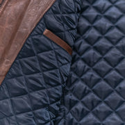 Ardenwick men's mahogany brown diamond-quilted leather jacket, lining detail view