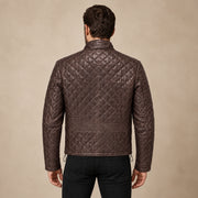 Ardenwick men's mahogany brown diamond-quilted leather jacket, model back view