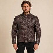 Ardenwick men's mahogany brown diamond-quilted leather jacket, model front view