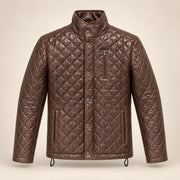 Ardenwick men's mahogany brown diamond-quilted leather jacket, product front view