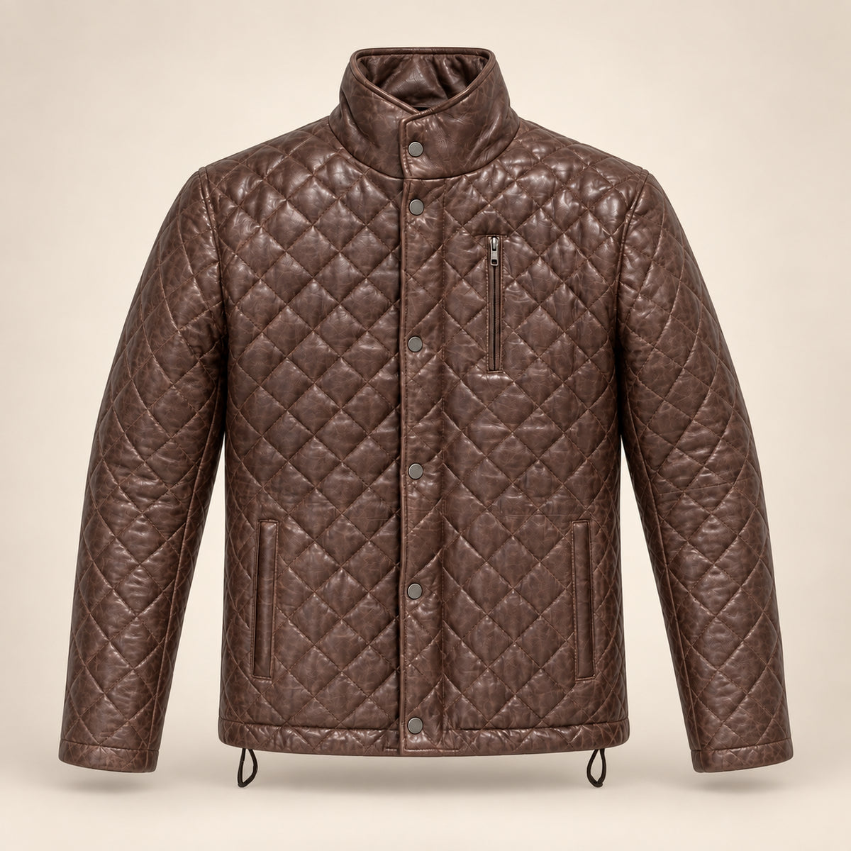 Ardenwick men's mahogany brown diamond-quilted leather jacket, product front view