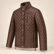 Ardenwick men's mahogany brown diamond-quilted leather jacket, side angle view