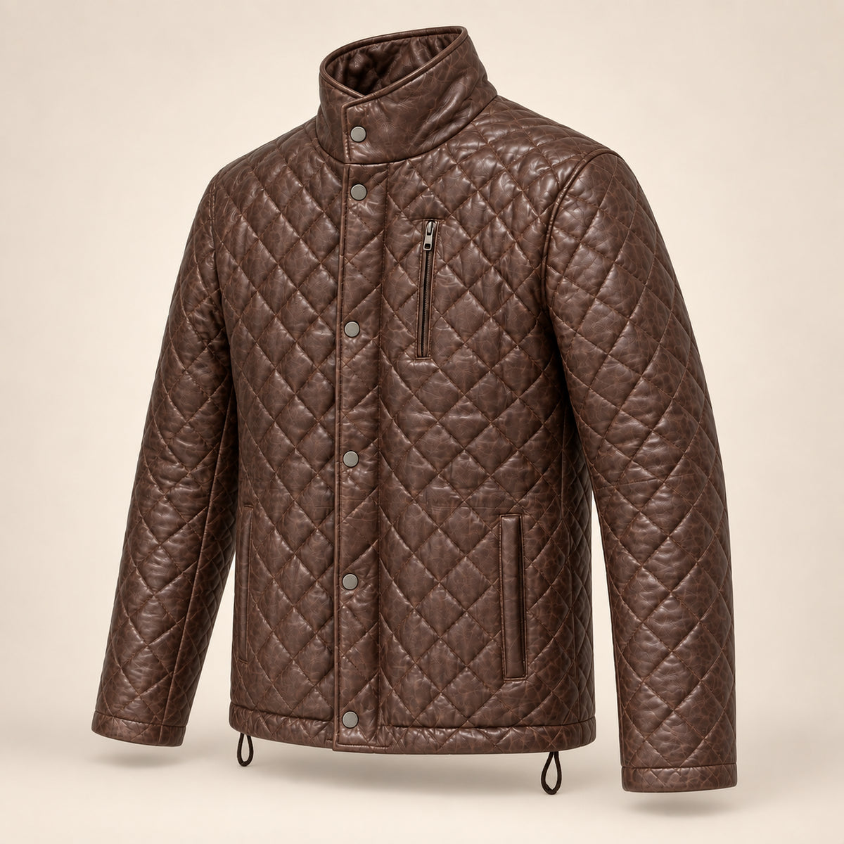 Ardenwick men's mahogany brown diamond-quilted leather jacket, side angle view