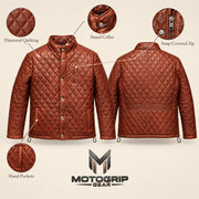 Ardenwick men's whiskey brown diamond-quilted leather jacket, infographic view
