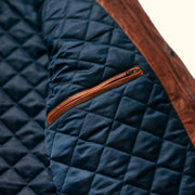 Ardenwick men's whiskey brown diamond-quilted leather jacket, lining detail view