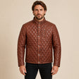 Ardenwick men's whiskey brown diamond-quilted leather jacket, model front view