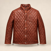 Ardenwick men's whiskey brown diamond-quilted leather jacket, product front view