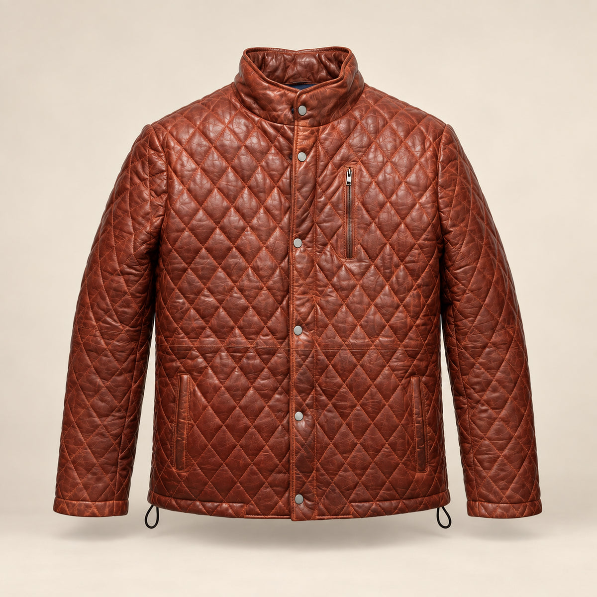 Ardenwick men's whiskey brown diamond-quilted leather jacket, product front view