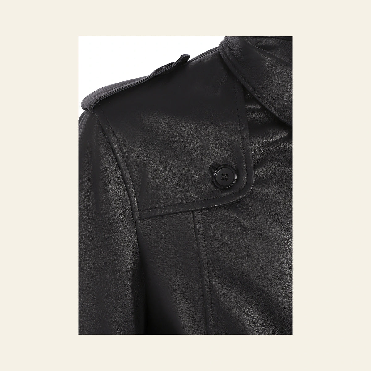 Ashbourne Men's Black Lightweight Lambskin Trench Jacket leather and construction close-up