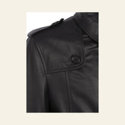 Ashbourne Men's Black Lightweight Lambskin Trench Jacket leather and construction close-up