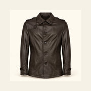 Ashbourne Men's Chocolate Lightweight Lambskin Trench Jacket product front
