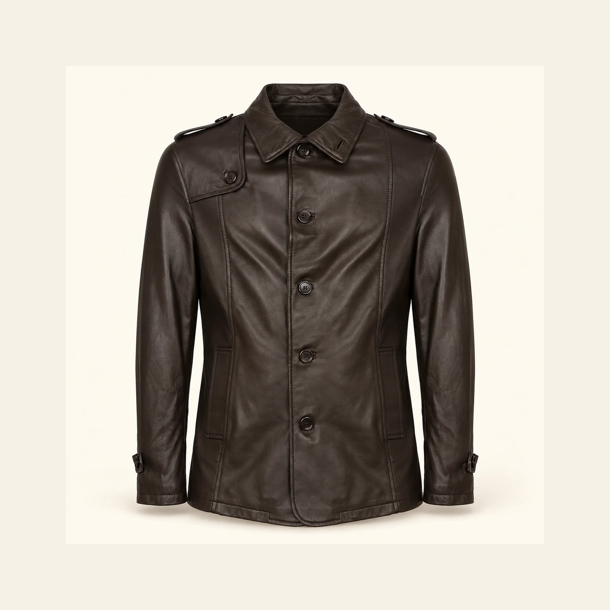 Ashbourne Men's Chocolate Lightweight Lambskin Trench Jacket product front