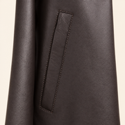 Chocolate Brown men's point-collar lambskin leather jacket, pocket detail.