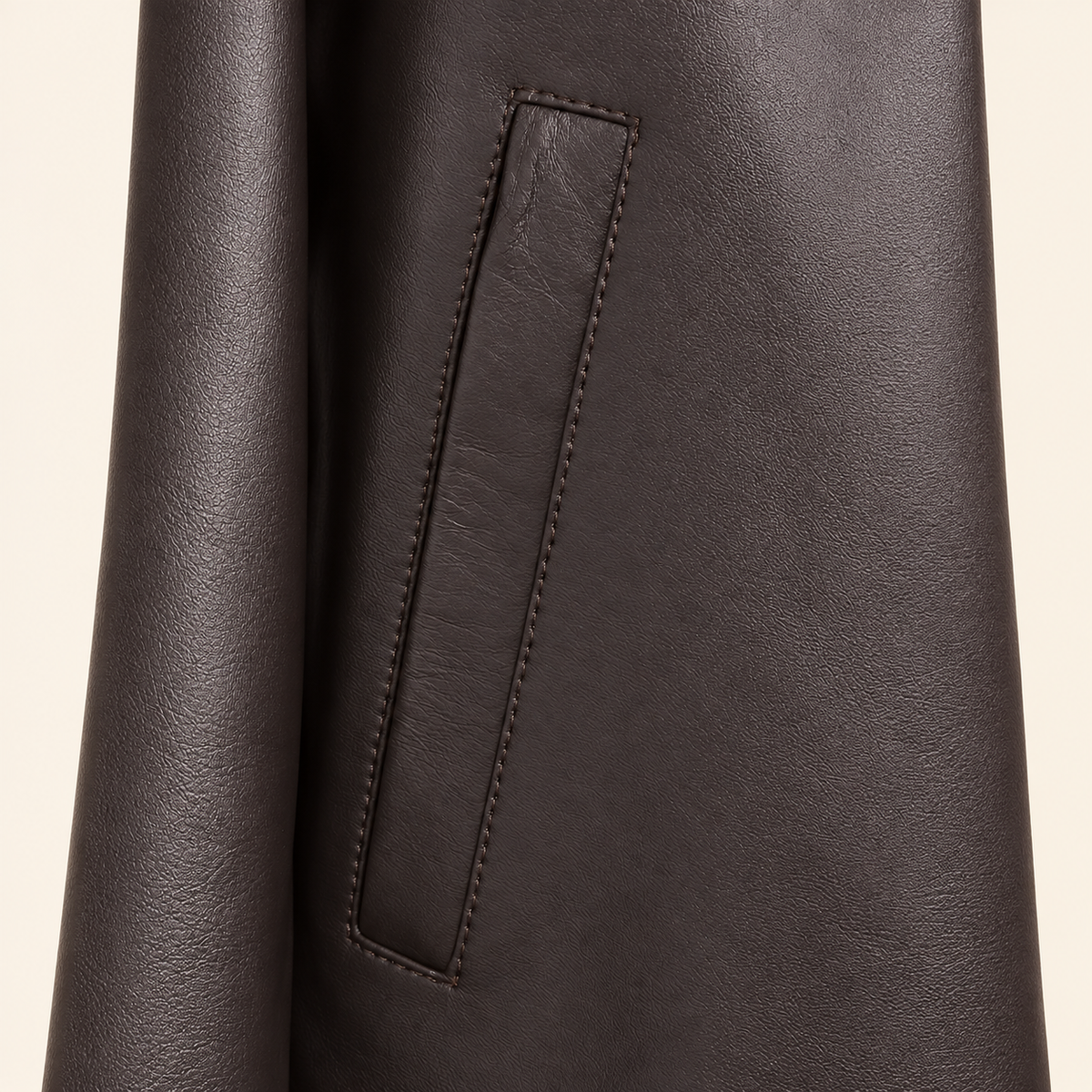 Chocolate Brown men's point-collar lambskin leather jacket, pocket detail.