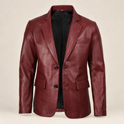 MOTOGRIP Bordeauxvale men's Burgundy Sheepskin Leather Blazer, open-front view showing the lining.