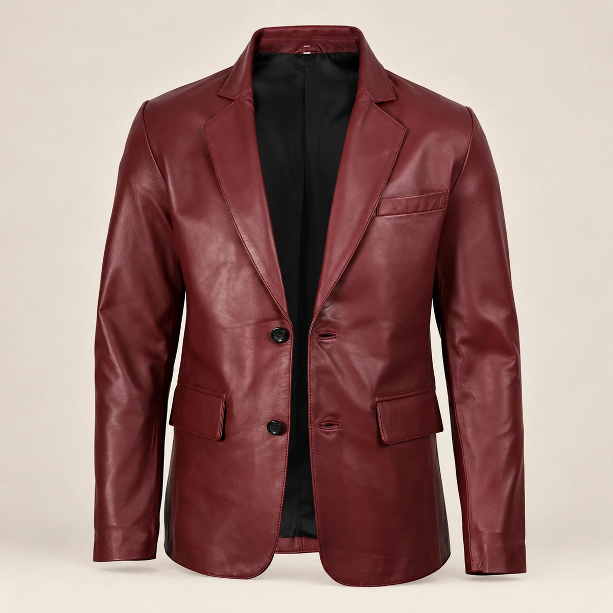 MOTOGRIP Bordeauxvale men's Burgundy Sheepskin Leather Blazer, open-front view showing the lining.
