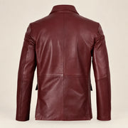 MOTOGRIP Bordeauxvale men's Burgundy Sheepskin Leather Blazer, back view.