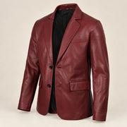 MOTOGRIP Bordeauxvale men's Burgundy Sheepskin Leather Blazer, three-quarter view.