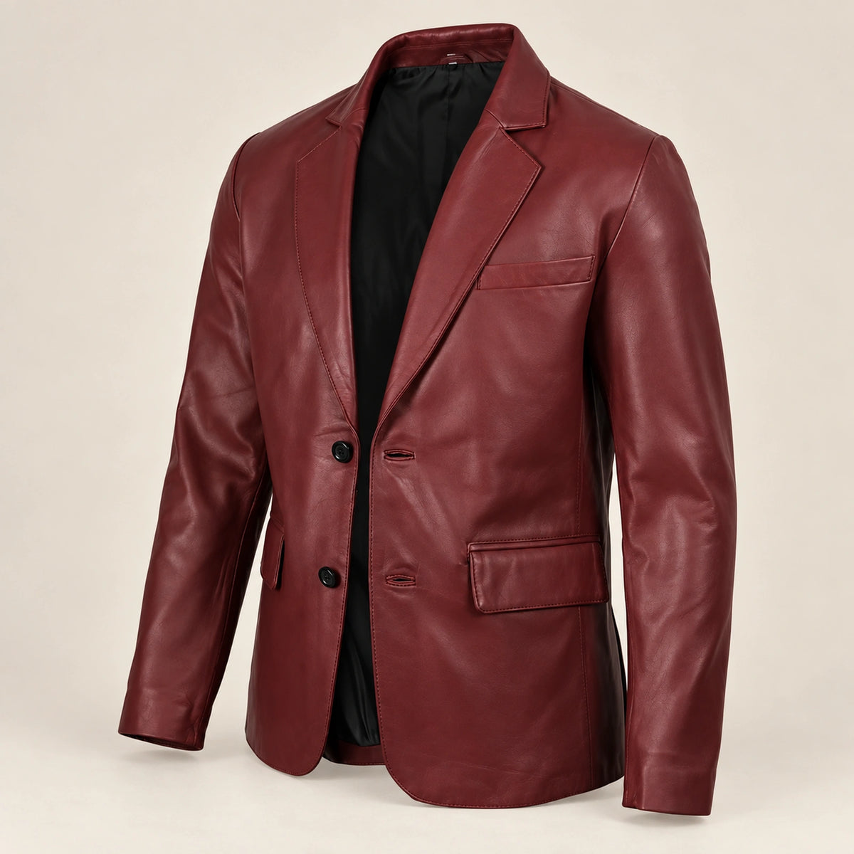 MOTOGRIP Bordeauxvale men's Burgundy Sheepskin Leather Blazer, three-quarter view.