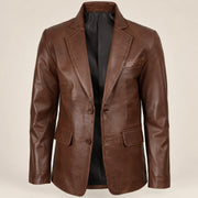 MOTOGRIP Bramblewax men's Brown Wax Sheepskin Leather Blazer, open-front view showing the lining.