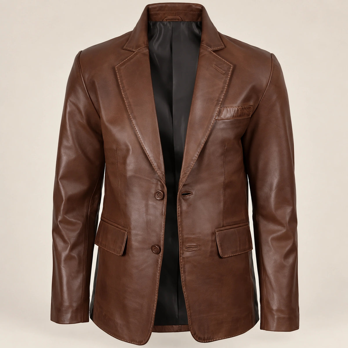 MOTOGRIP Bramblewax men's Brown Wax Sheepskin Leather Blazer, open-front view showing the lining.