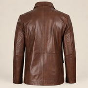 MOTOGRIP Bramblewax men's Brown Wax Sheepskin Leather Blazer, back view.