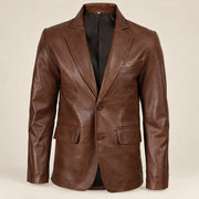 MOTOGRIP Bramblewax men's Brown Wax Sheepskin Leather Blazer, front view.