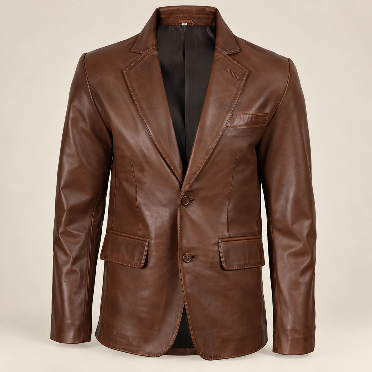 MOTOGRIP Bramblewax men's Brown Wax Sheepskin Leather Blazer, front view.