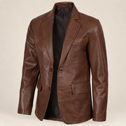MOTOGRIP Bramblewax men's Brown Wax Sheepskin Leather Blazer, three-quarter view.