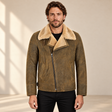 Front model view of the Bramwell Men's Dirty Brown Cross-Zip B3 Shearling Jacket