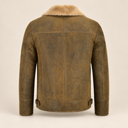 Back product view of the Bramwell Men's Dirty Brown Cross-Zip B3 Shearling Jacket