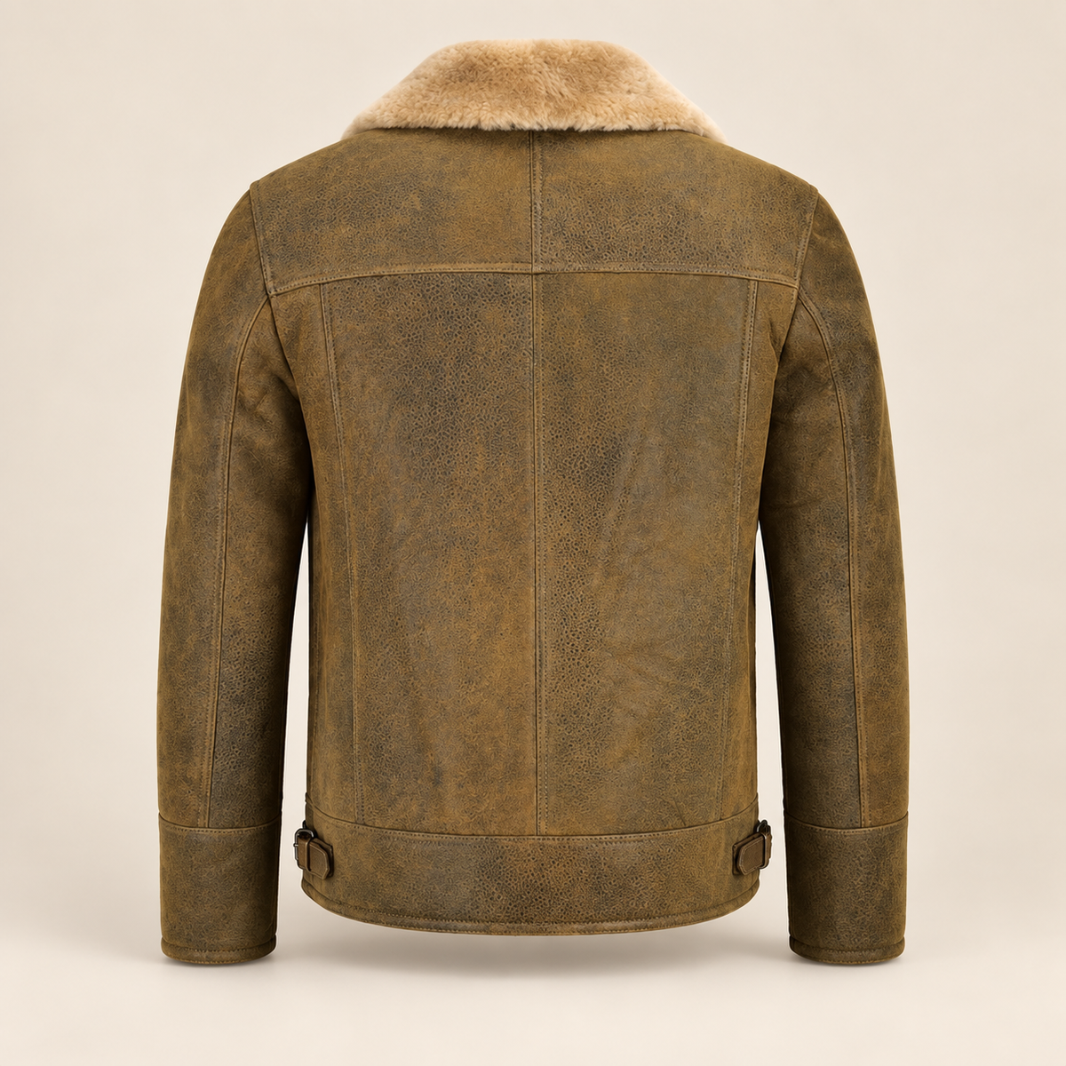 Back product view of the Bramwell Men's Dirty Brown Cross-Zip B3 Shearling Jacket
