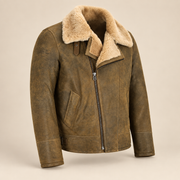 Three-quarter product view of the Bramwell Men's Dirty Brown Cross-Zip B3 Shearling Jacket