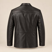 MOTOGRIP Bramwick men's Black Stitched-Lapel Sheepskin Leather Blazer, back view.