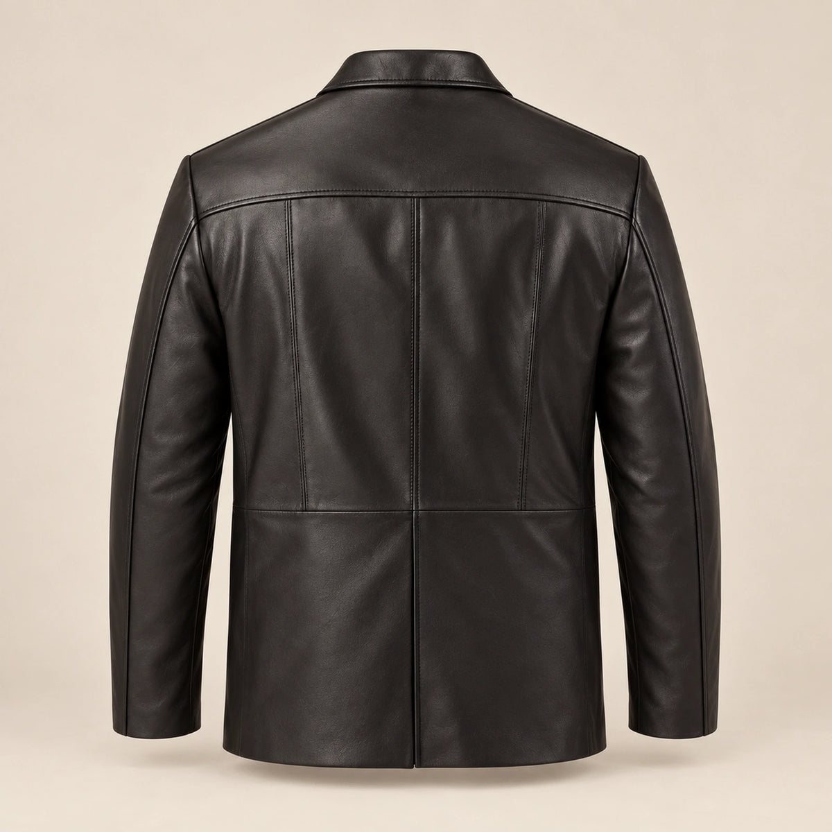 MOTOGRIP Bramwick men's Black Stitched-Lapel Sheepskin Leather Blazer, back view.