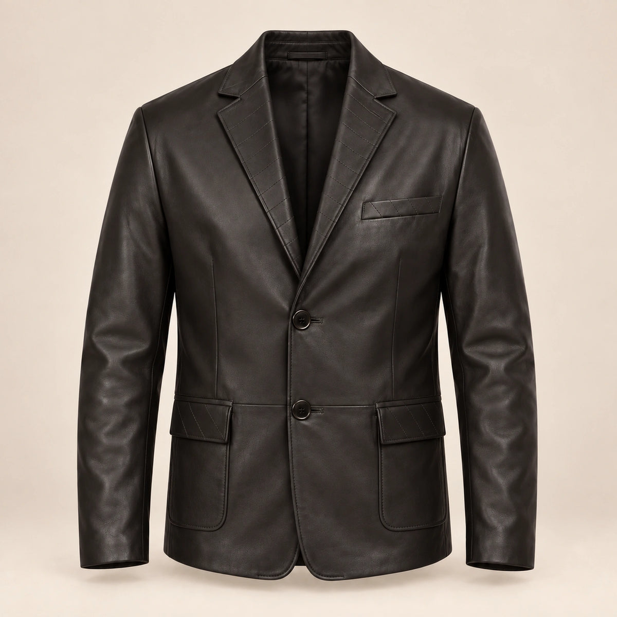 MOTOGRIP Bramwick men's Black Stitched-Lapel Sheepskin Leather Blazer, front view.
